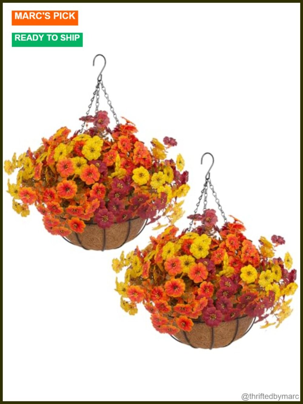 Artificial Fall Hanging Baskets 2 Set Faux Mums Outdoor Decor